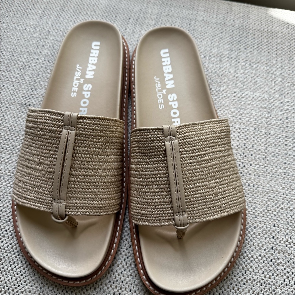 J Slides Beige Woven Sandals